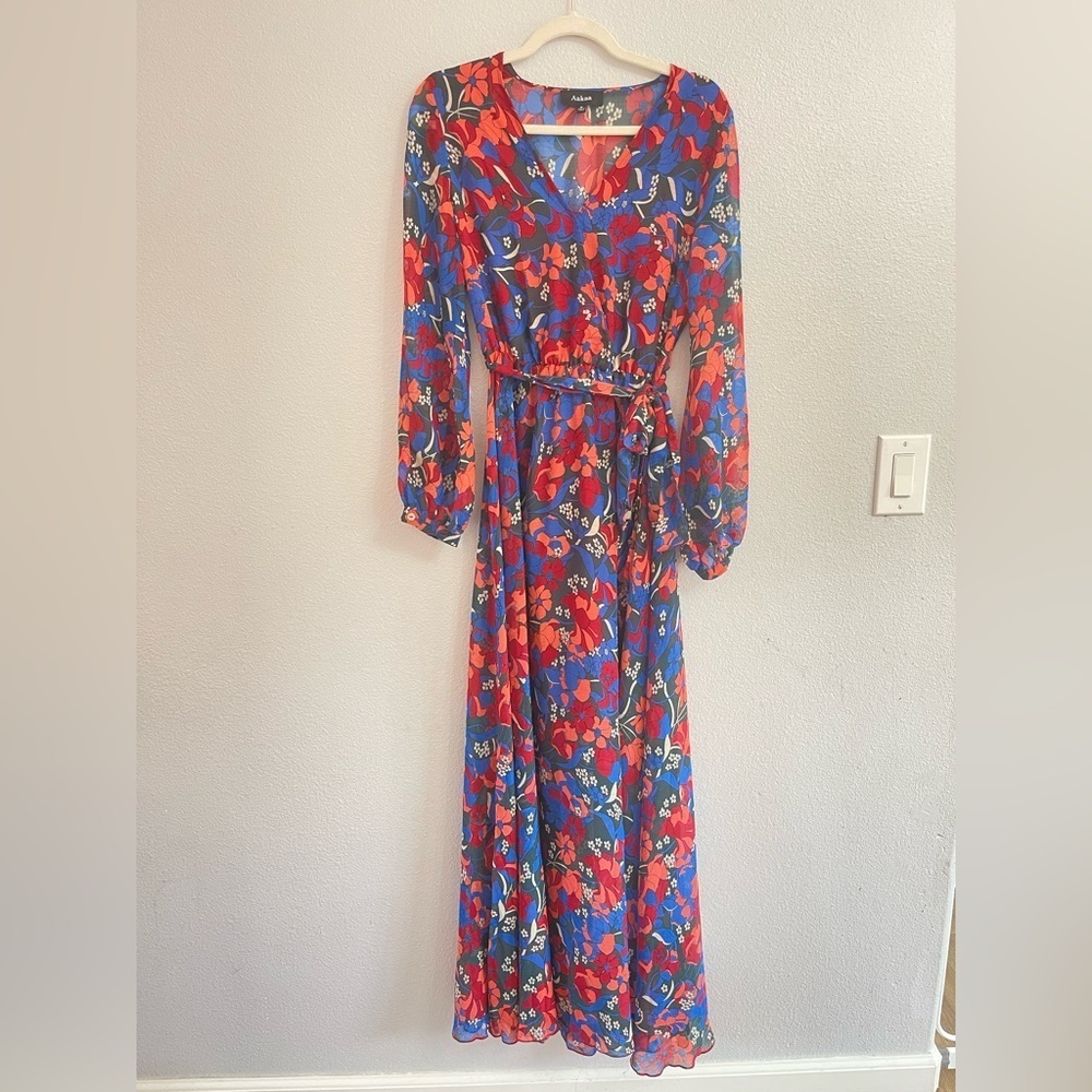 Aakaa Vibrant Floral Long Sleeve Maxi Dress Size S - Picture 1 of 11